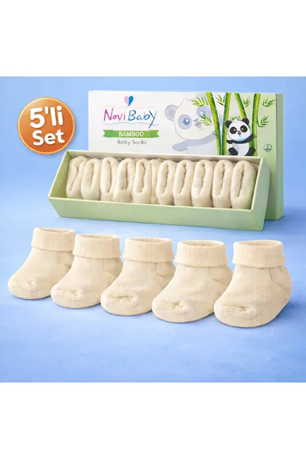 Детские носки для новорожденных хлопковые 5 шт. Basics Novibaby, Ecru — фото 4