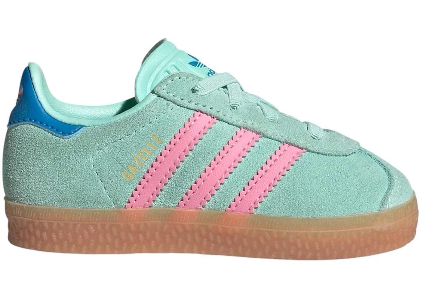 Детские кроссовки Lifestyle с закрытой шнуровкой Adidas Gazelle Comfort Closure, Clear Mint/Bliss Pink/Bright Blue