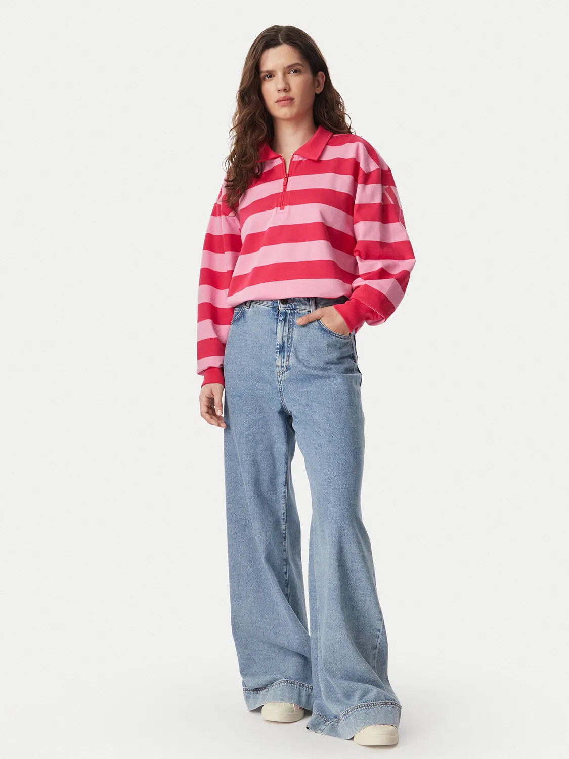 Женская толстовка стандартного кроя Essentials Contemporary French Terry Longsleeve Polo Adidas, розовый — фото 2
