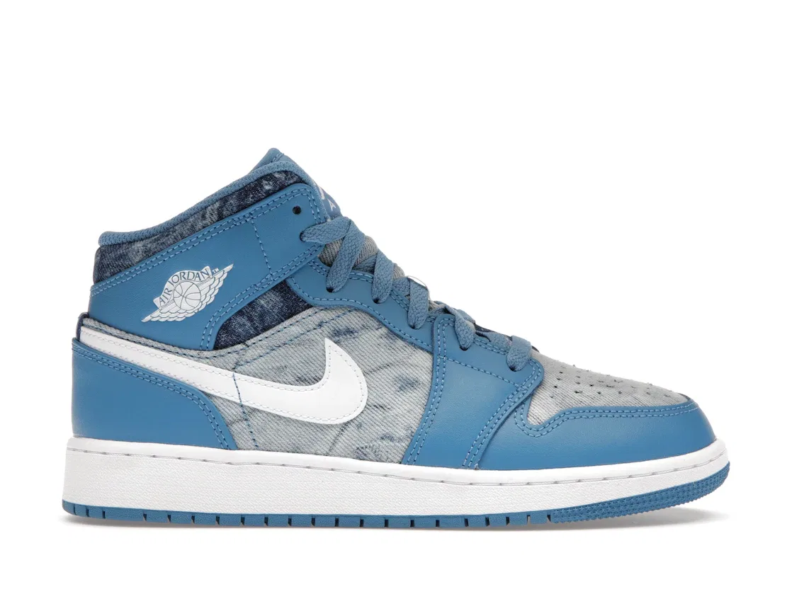 Детские кроссовки Lifestyle с принтом Jordan 1 Mid Washed Denim Jordan, Blue/White/Denim