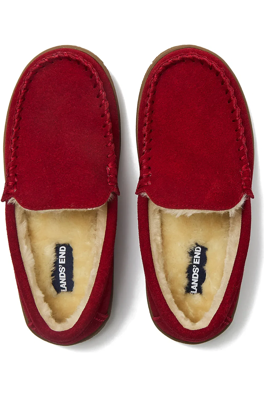 Детские мокасины тапочки на меху Classic Moccasin Lands' End, Rich Red — фото 2