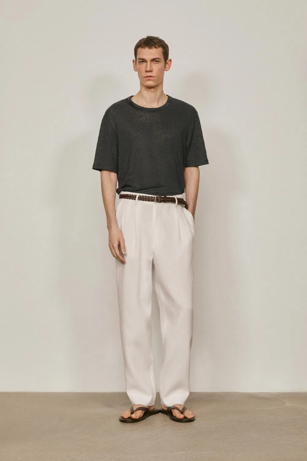 Футболка с коротким рукавом из 100% льна - ограниченная серия Massimo Dutti, Lead
