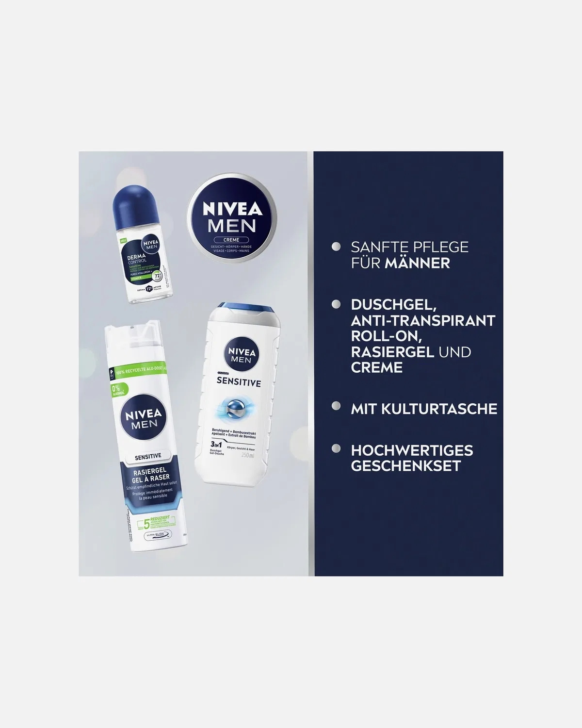 Подарочный набор для ухода за телом Nivea Men Travel Buddy, Gesichtspflege Creme 75 Ml + Deo Spray 150 Ml + Duschgel 250 Ml — фото 3