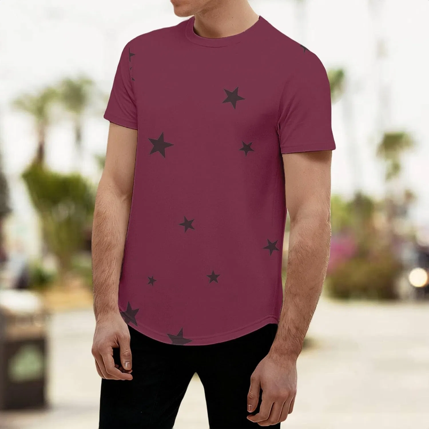 Мужская футболка с принтом звезд Crew Neck, Red — фото 2