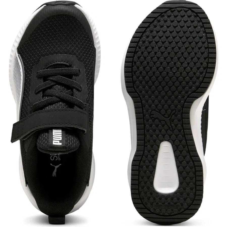 Детские спортивные кроссовки с эластичными шнурками и ремешком на липучке Puma Flyer 3 Ac+ Ps, Puma Black Puma White — фото 4