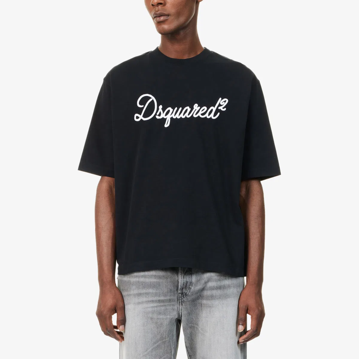 Хлопковая футболка с вышитым логотипом бренда Dsquared2, черный — фото 3
