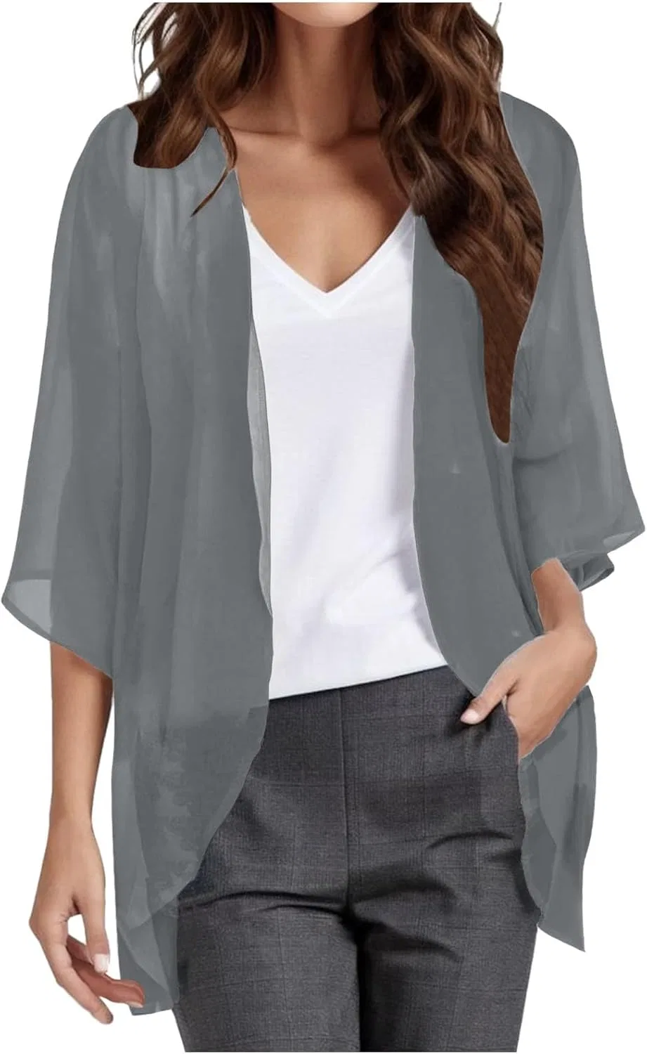 Женская пляжная накидка кимоно с рукавами-фонариками, Dark Gray