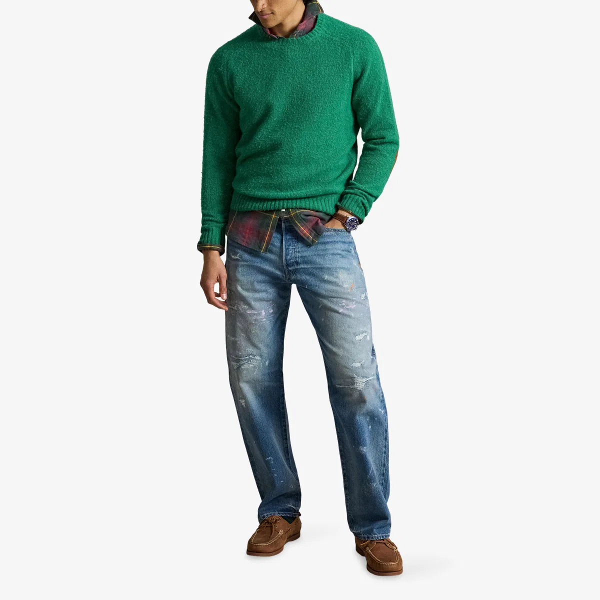 Джемпер из шерсти и кашемира с локтевыми накладками Polo Ralph Lauren, зеленый — фото 2