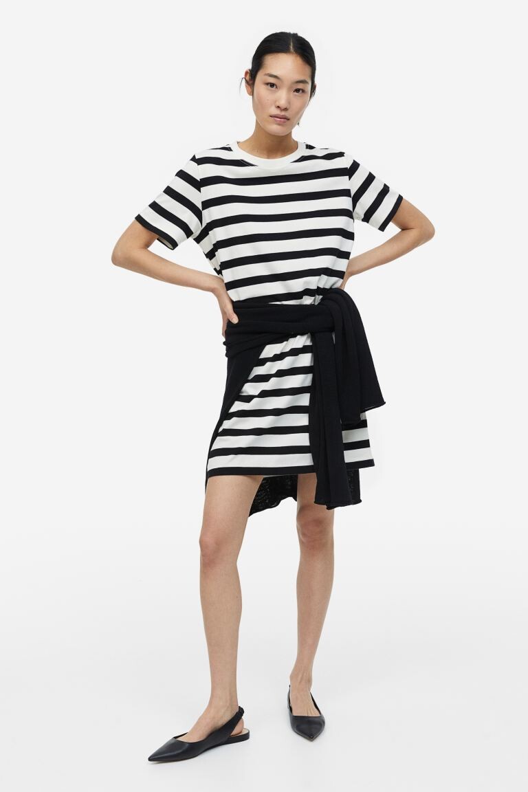 

Хлопковое платье-футболка H&M, белый/черный в полоску