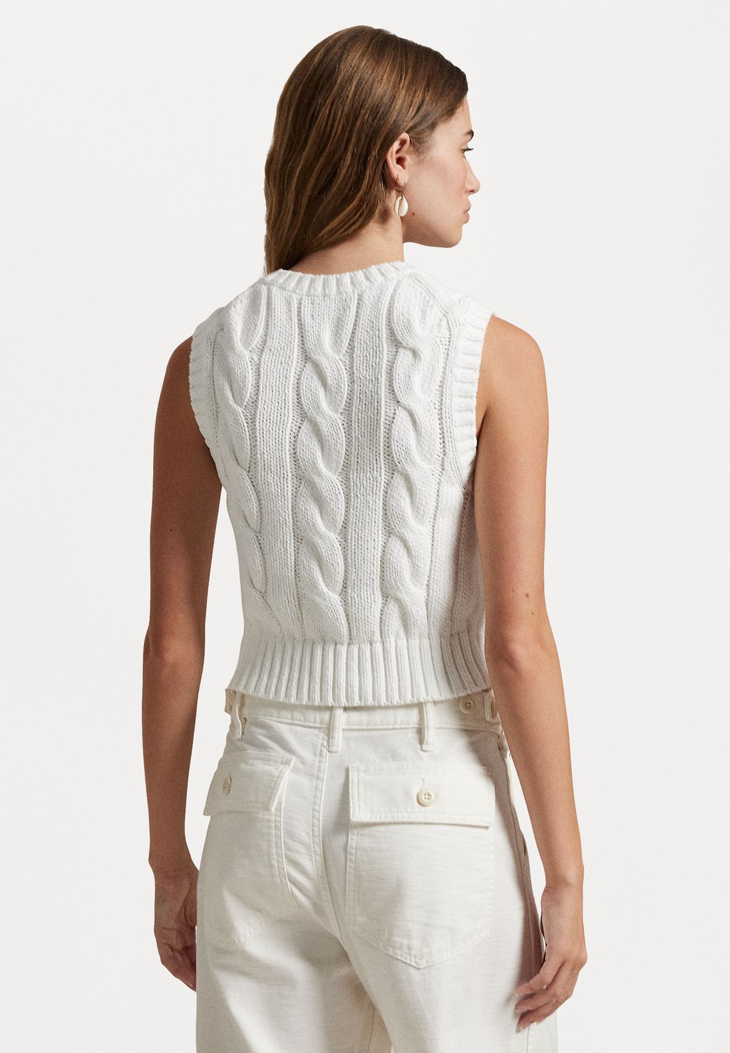 Свитер CABLE KNIT COTTON CREWNECK SWEATER VEST Polo Ralph Lauren, белый — фото 3