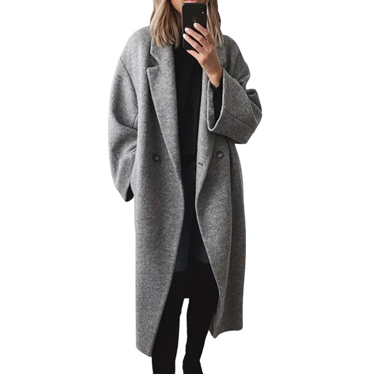 Женское зимнее двубортное пальто с длинным рукавом, ретро, grey