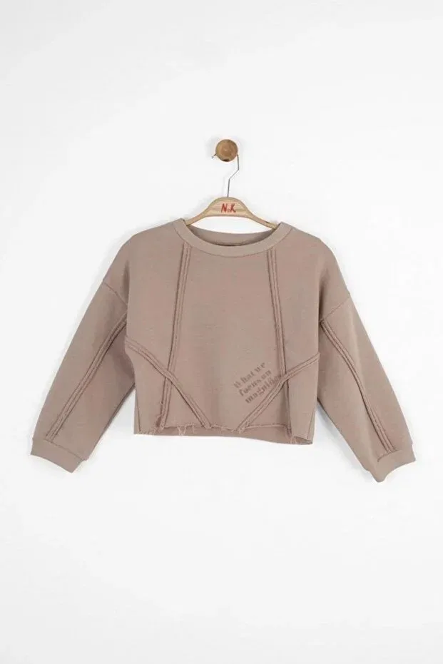 Детское для девочек свитшот укороченный хлопковый Magu, Beige