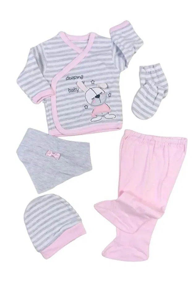 Детский комплект из 5 предметов для новорожденных девочек с принтом Sleeping Rabbit Bys Baby Fashion, Pink — фото 2