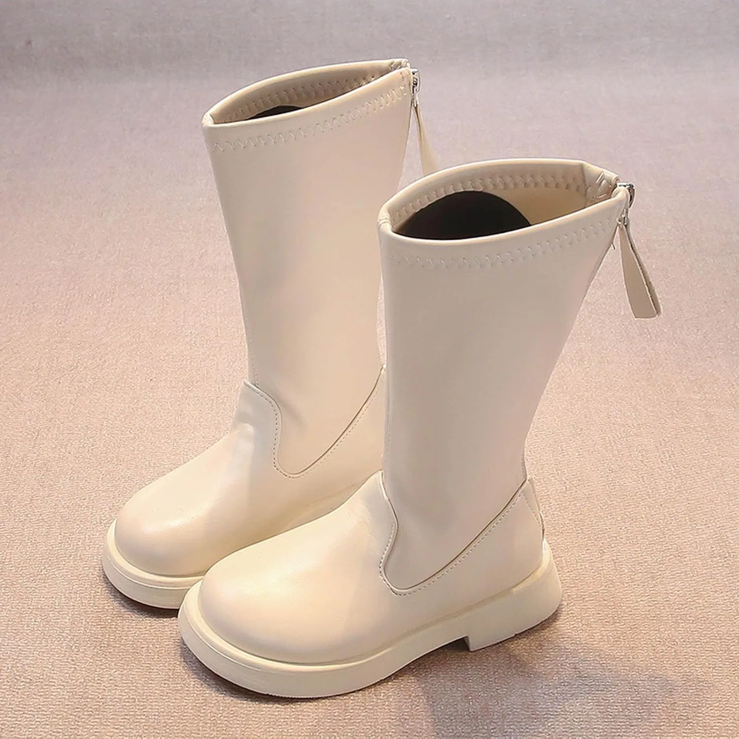 Детские ботинки для девочек с принтом White Combat Boots, Beige — фото 4