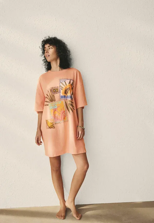 Ночная рубашка из хлопка Nightie Next, Coral Papaya, коралловый — фото 2