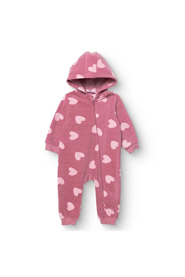 Детский комбинезон для девочек на флисе с капюшоном Ebebek Hello Baby, Dried Rose