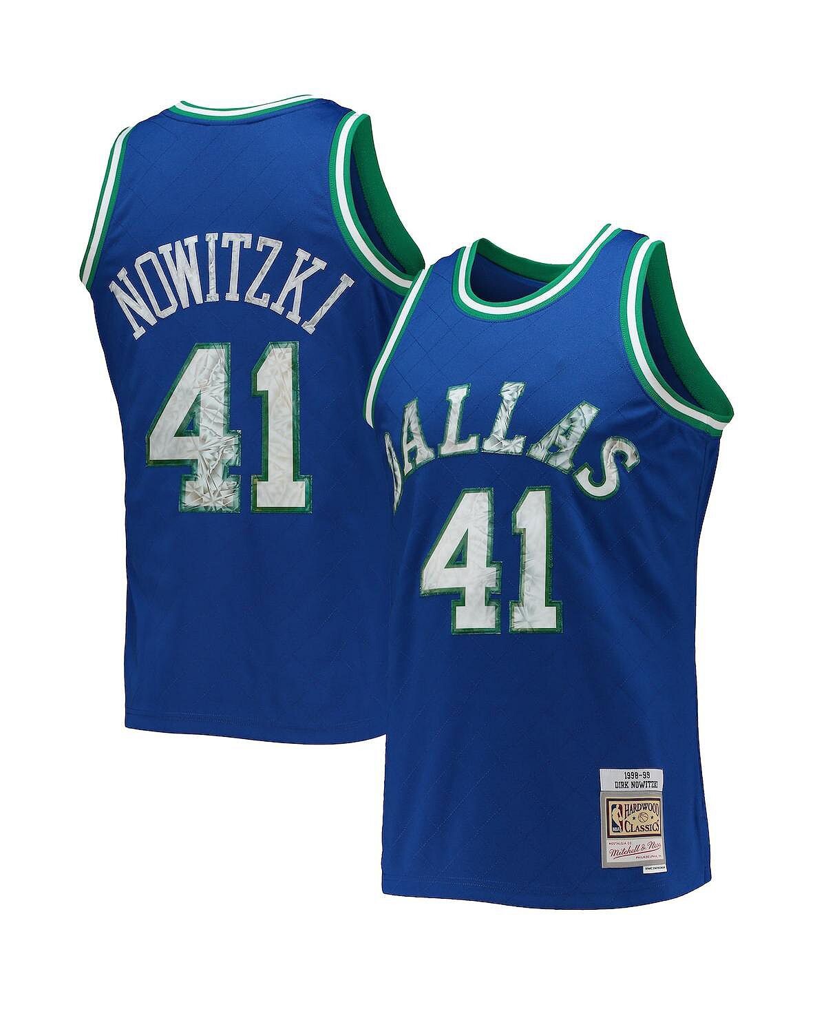 

Мужская футболка dirk nowitzki blue dallas mavericks 1998-99 hardwood classics 75th anniversary diamond swingman jersey Mitchell & Ness, синий