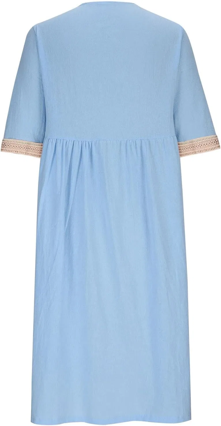 Женское платье миди с V-образным вырезом A-силуэта, Light Blue — фото 4