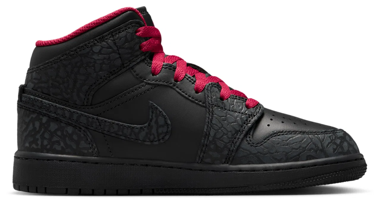 Детские кроссовки для мальчиков с кожаным верхом Jordan AJ1 Mid SE Jordan, Tough Red/Black/Black