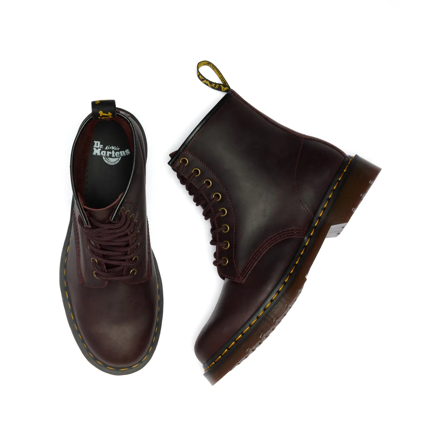 Детские ботинки Dr. Martens шнурованные, с желтой рамкой, Dark Red — фото 4
