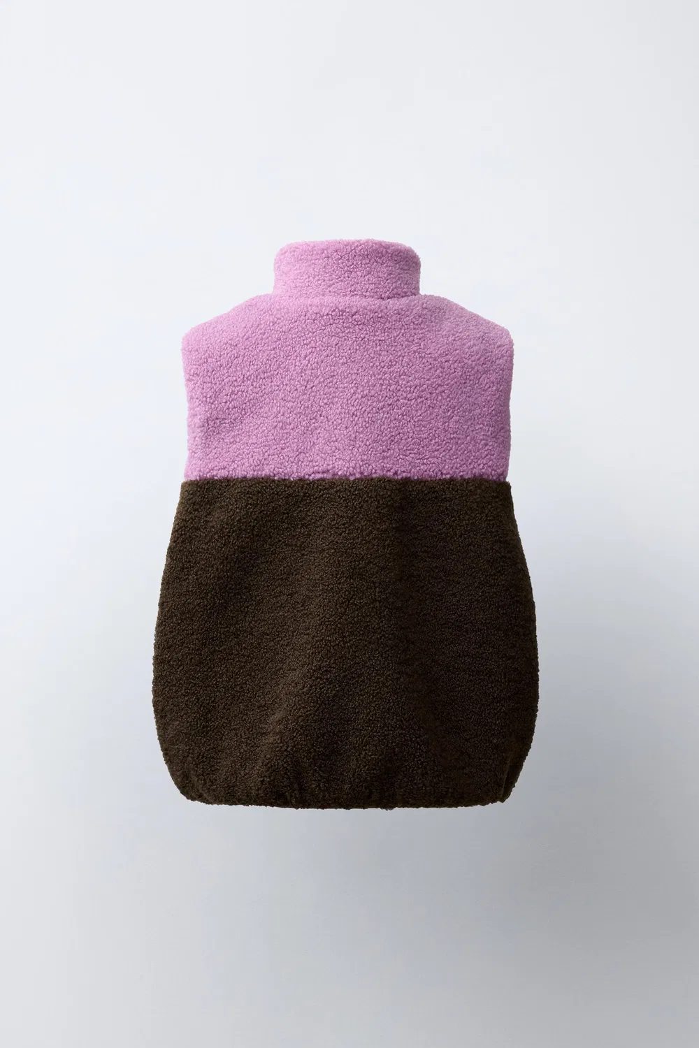 Жилет из искусственной овчины с цветовыми блоками ZARA, Brown — фото 3