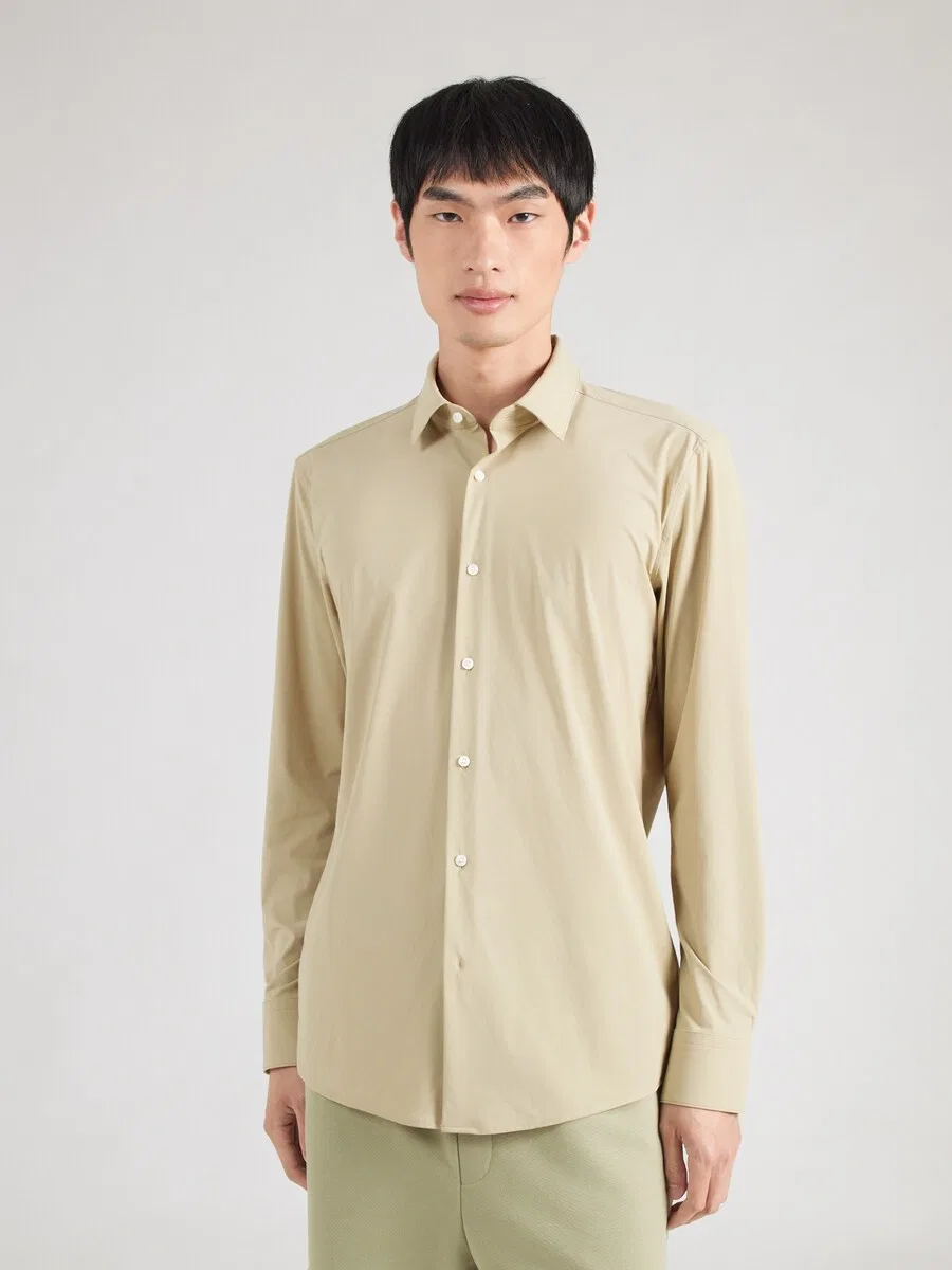 Рубашка BOSS Slim fit Button Up Shirt 'Hank' бежевого цвета — фото 2