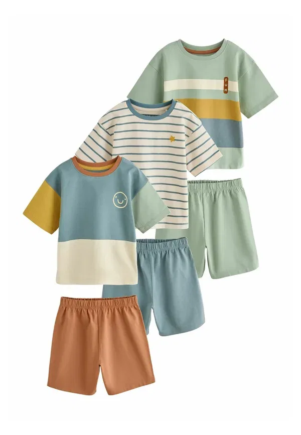 Пижама из хлопка и полиэстера, Regular fit - short pyjamas 3 pack, Next, зеленый, синий, охра