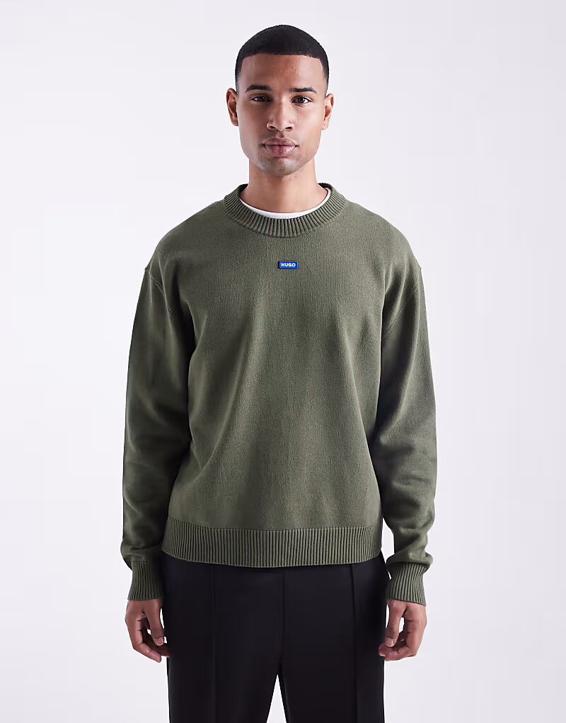 

Джемпер свободного кроя с центральным логотипом темно-зеленого цвета Hugo Blue