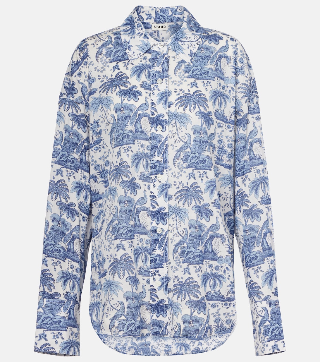 

Хлопковая рубашка из шифона с принтом Staud, Blue Toile
