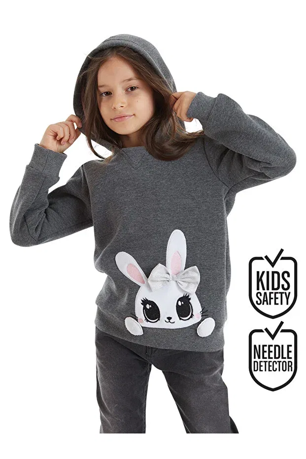Детские свитшот для девочек с принтом Cute Rabbit Girl's Sweatshirt Denokids, Gray — фото 2