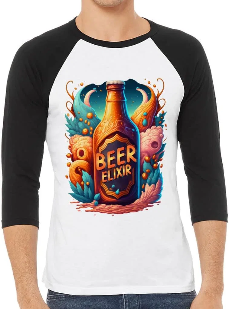Мужская футболка-бейсболка с принтом Beer Elixir, White Black