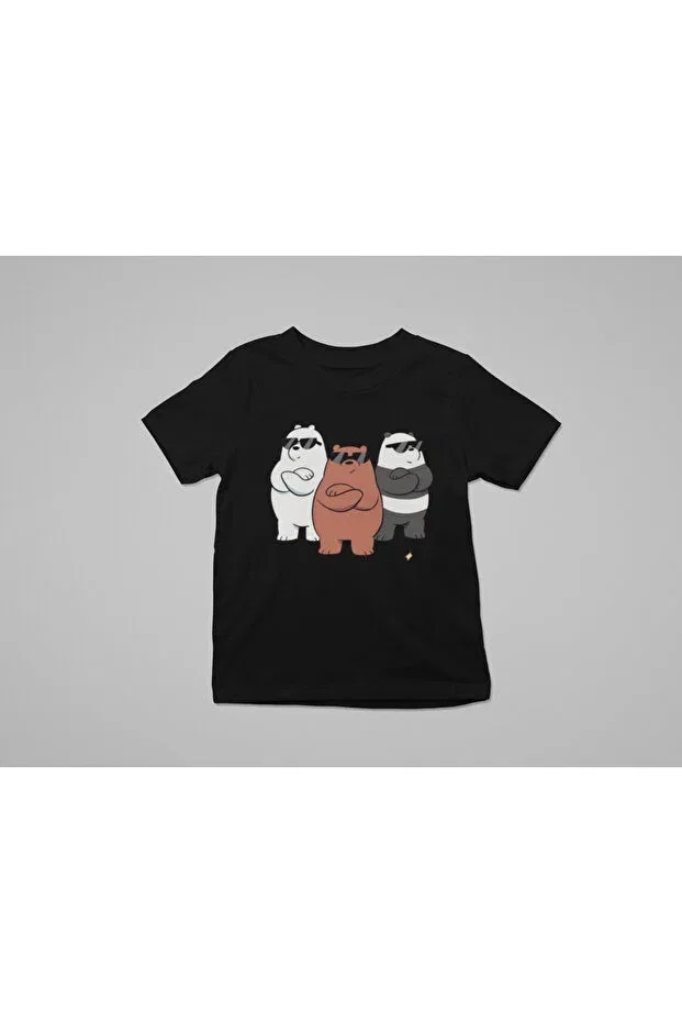 Детская футболка с принтом Unisex cotton oversize 3 cute bear printed children's t-shirt Lorvex, Black — фото 3