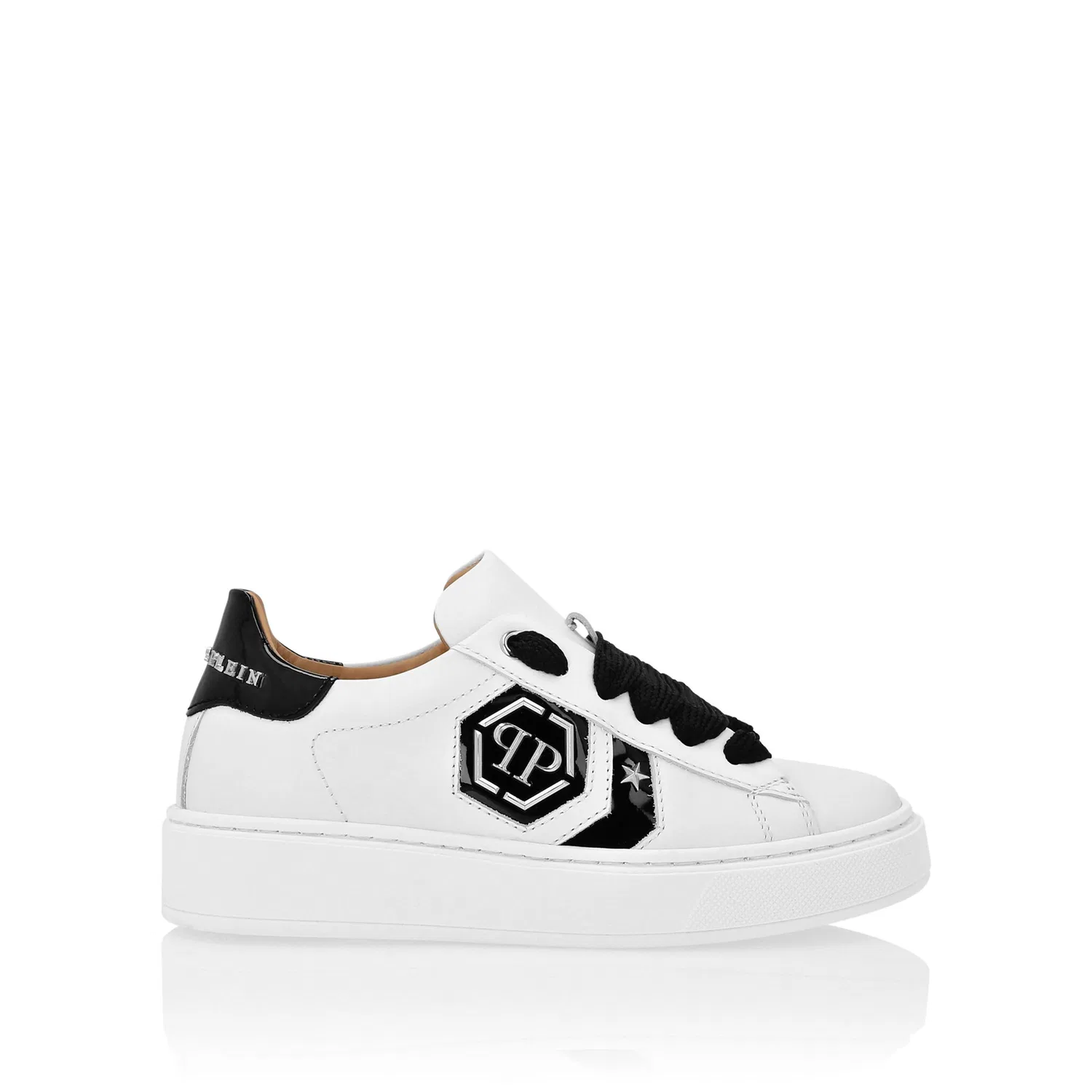 Детские кожаные кроссовки с шестиугольным логотипом PHILIPP PLEIN, White/Black — фото 3