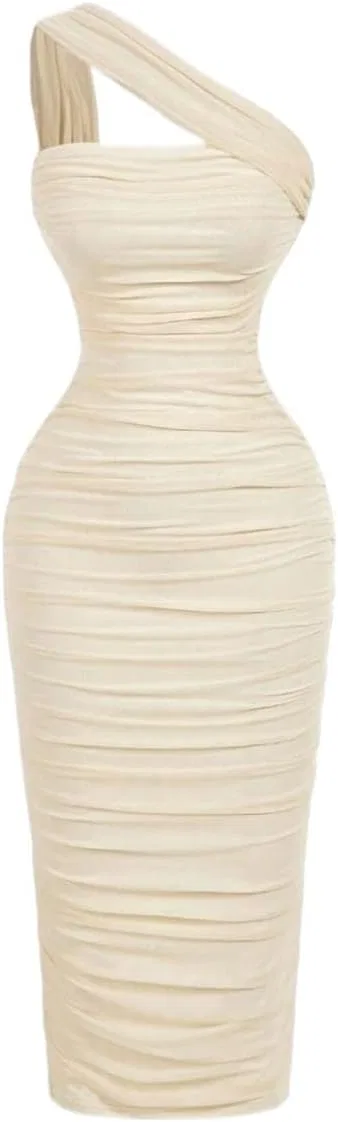 Женское элегантное платье миди с драпировкой Bodycon, White