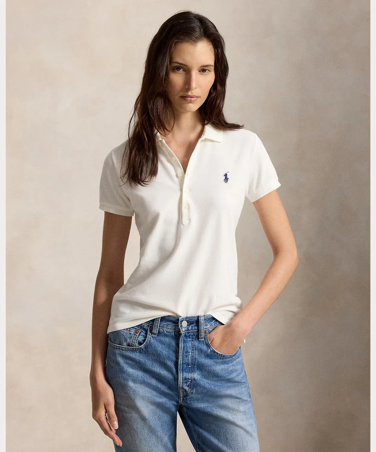 Женский поло с коротким рукавом Slim Fit Stretch Polo POLO RALPH LAUREN, Белый
