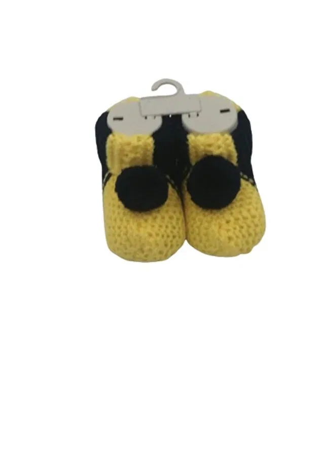 Детские пинетки для малышей с кабельным вязанием Ay Bebe, Yellow Navy Blue