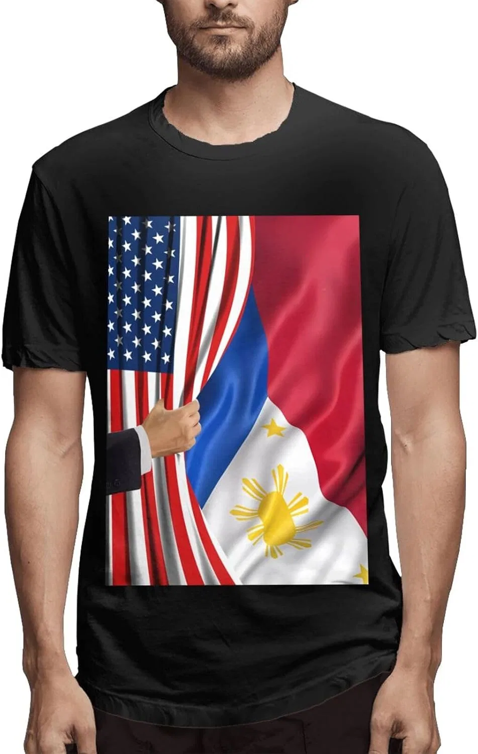 Мужская современная футболка с флагами Америки и Филиппин Regular Fit, Black