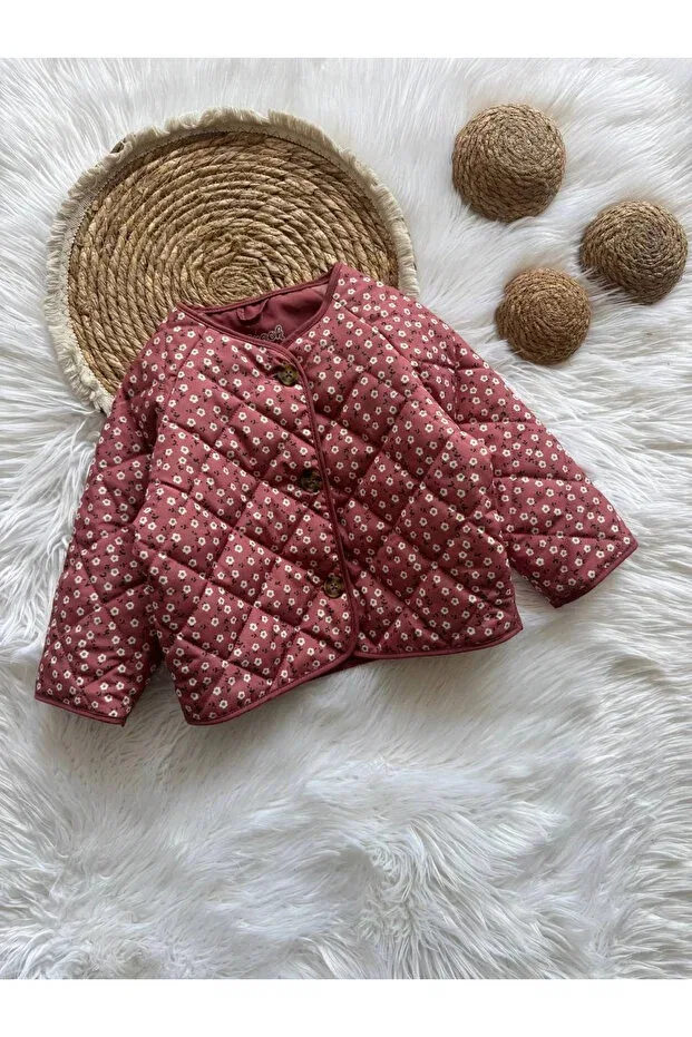 Стеганая куртка для девочки с цветочным узором Kidmark Çocuk Modası — фото 4