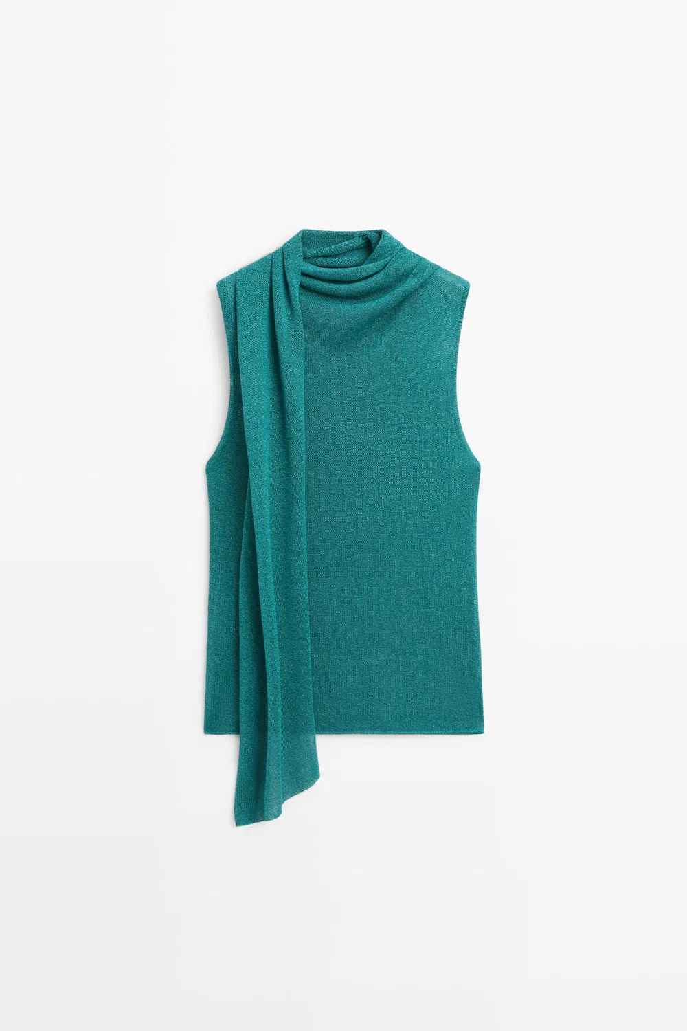 Топ Massimo Dutti High Neck With Scarf Detail , бирюзовый — фото 2