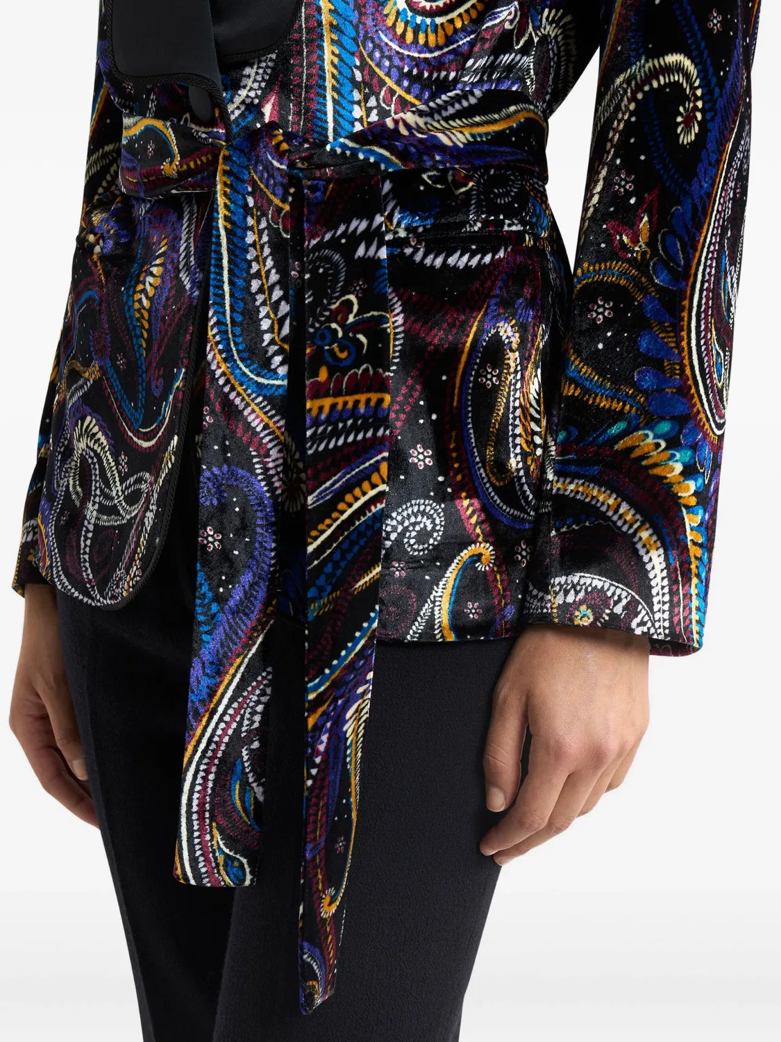 Пиджак с поясом в стиле пейсли ETRO, черный — фото 2
