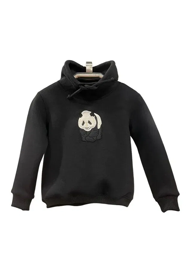 Детские свитшот для девочек с вышивкой Panda embroidered stand collar sweatshirt Karamela, Black