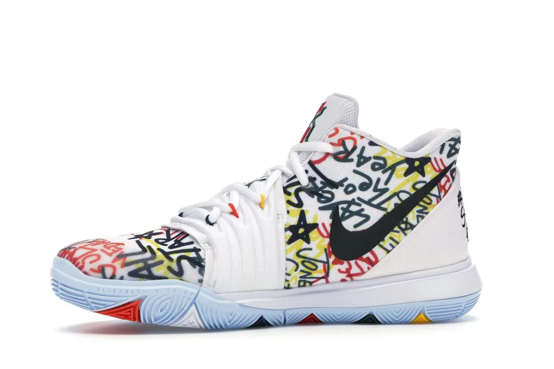Детские кроссовки для девочек с принтом Nike Kyrie 5, White/Multi-Color — фото 3