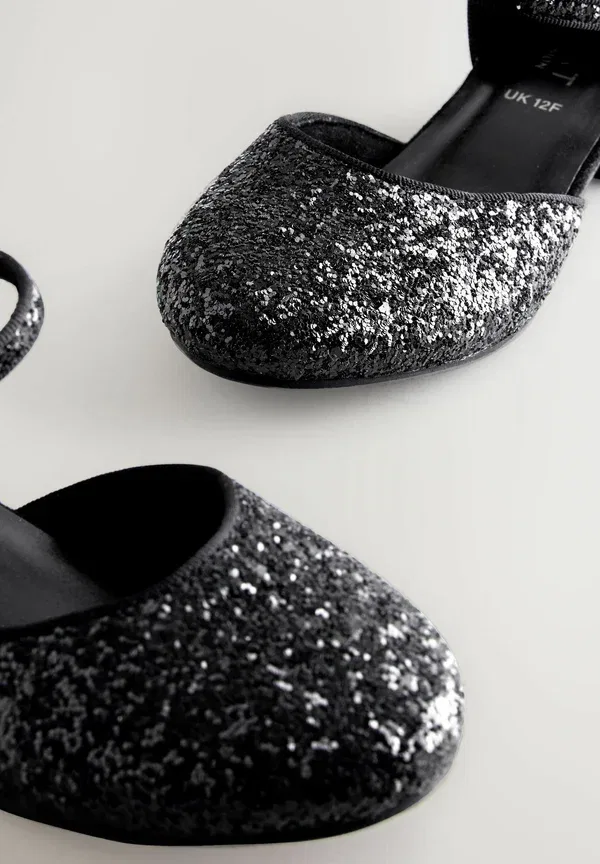 Балетки с ремешком на щиколотке, полиэстер, Ankle strap ballet pumps Next Glitter, черный — фото 3