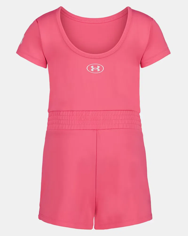Боди-комбинезон детский с коротким рукавом из быстросохнущей ткани UA Short Sleeve UnderArmour, Super Pink/White — фото 2