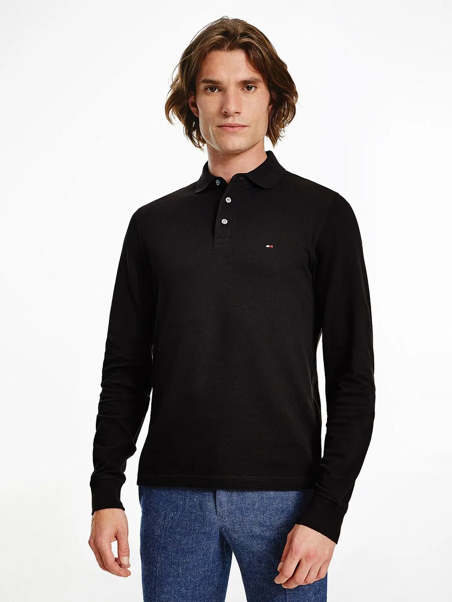 Рубашка TOMMY HILFIGER '1985 SLIM LS POLO' черного цвета — фото 2