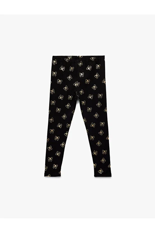 Детские леггинсы для девочек с принтом Fleece-Lined narrow fit bow printed cotton leggings Koton, Black Patterned