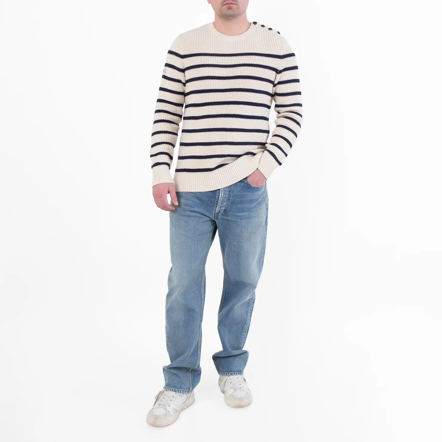 Свитер с полосатым принтом Striped Cotton Linen Sweater Polo Ralph Lauren, Cream — фото 4