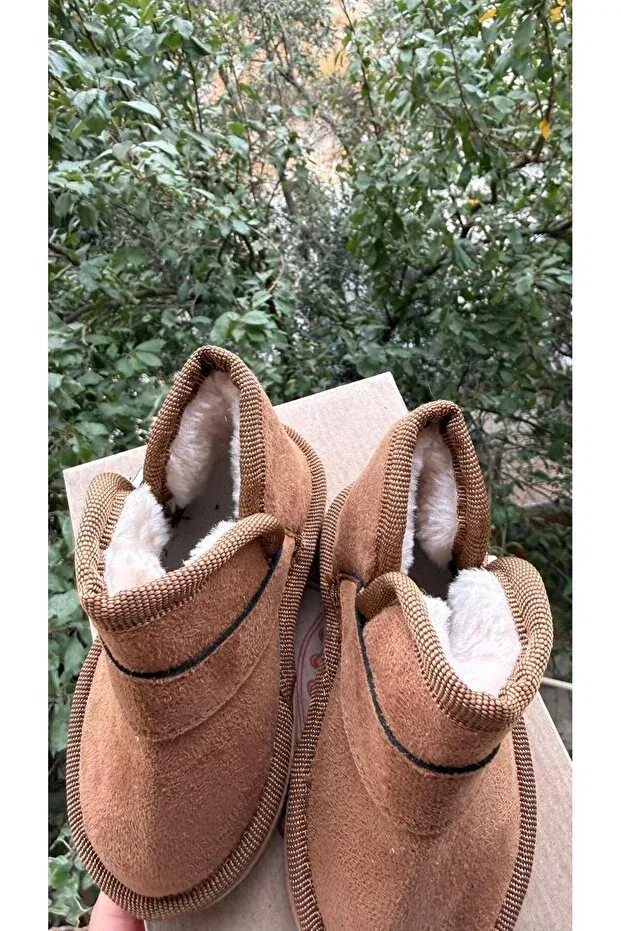 Детские ботинки для девочек на липучке Winter fur-lined ultra-comfortable children's boots with velcro fasteners Özde Shoes, Brown Tan — фото 3