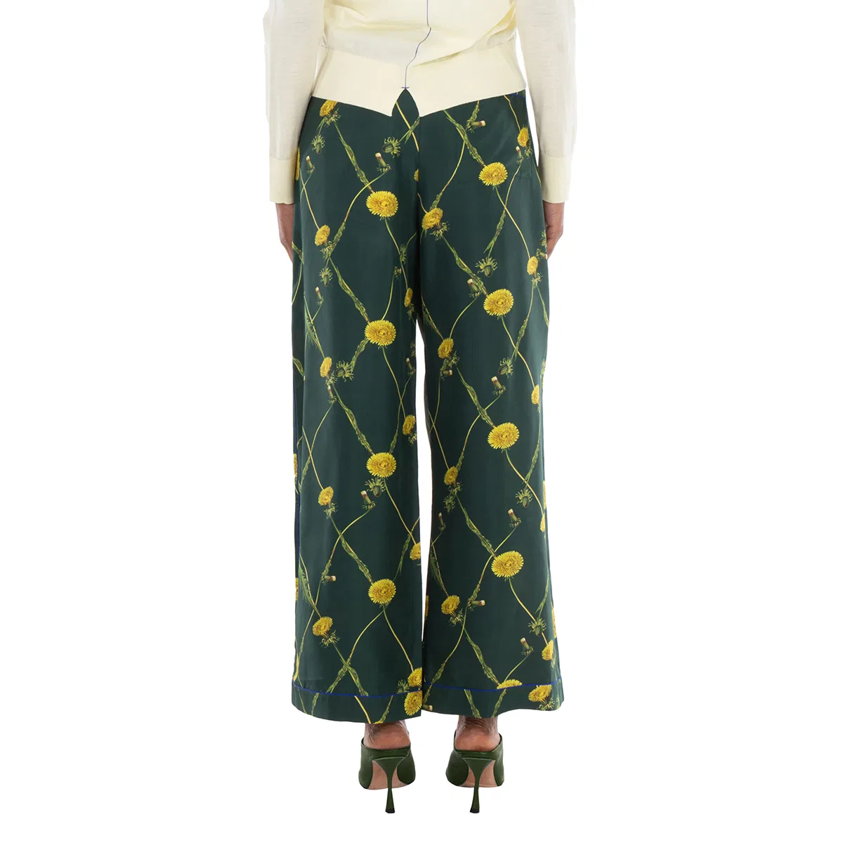 Брюки клеш из шелка с цветочным принтом Dandelion Floral-Print Flared Trousers Burberry, Ivy — фото 4