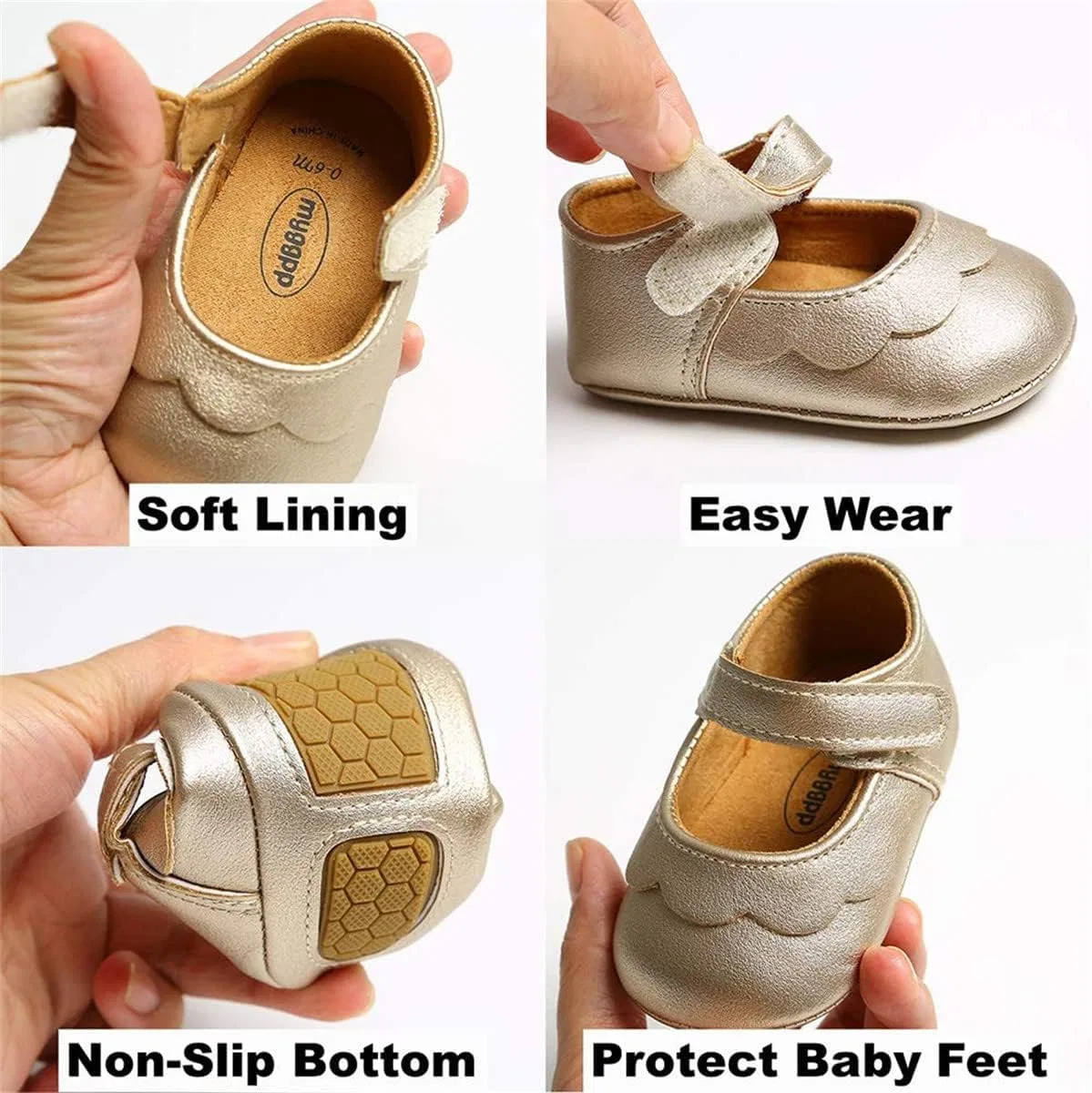Детские туфли Мэри Джейн для девочек с бантом LAFEGEN, Gold Baby Girl Shoes — фото 2